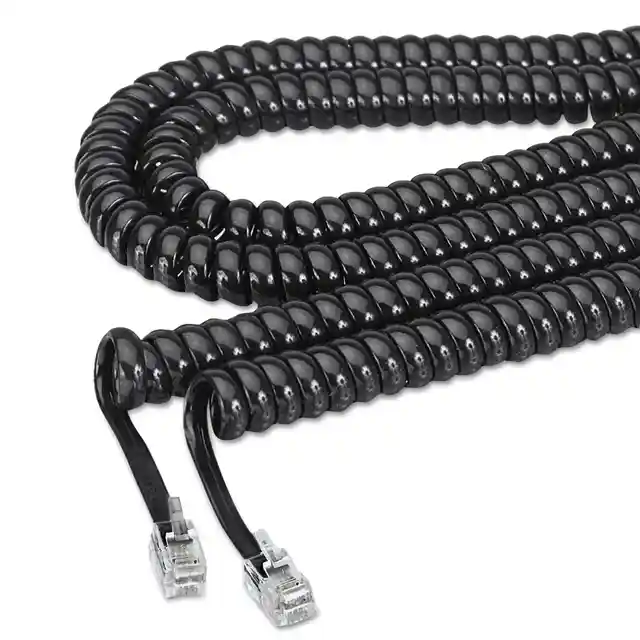 PHONE CORD COILED 12FT BLACK